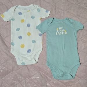 Carter's Blue and Yellow Easter Bodysuits Size 12m